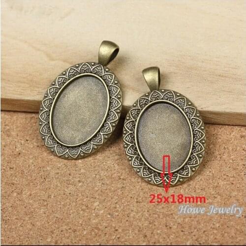 Wholesale 18 pcs Vintage Charms Oval picture frame Pendant Antique bronze Fit Bracelets Necklace DIY Metal Jewelry Making