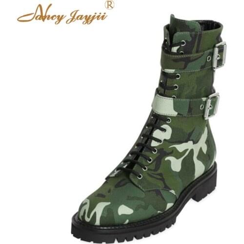 Autumn Winter Army Camouflage Green Booties Women Boots Lace Up Oxfords Casual ComfortableLadies Top Quality