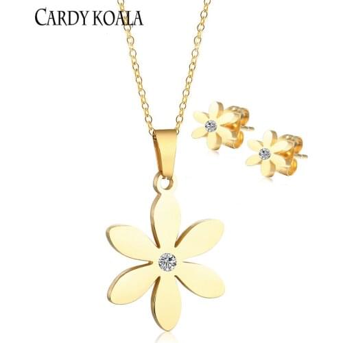 Titanium steel flower necklace female niche design cold and simple style earrings accessories