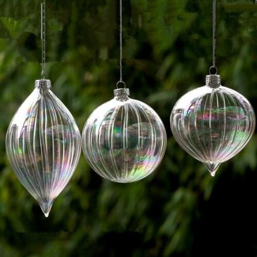 Diameter=8cm Christmas Tree Hanging Pendant Lustre Pearl Striped Glass Ball Home Decoration Friend Gift Globe