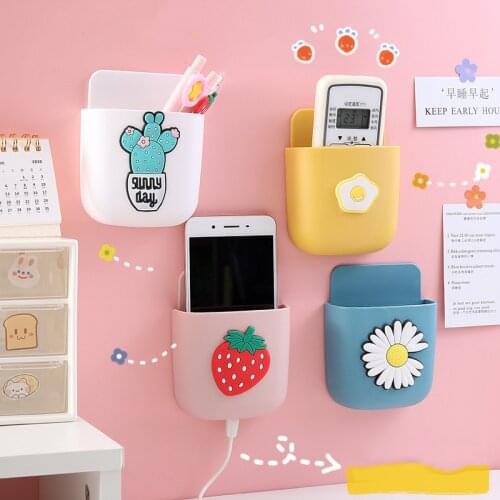 Self-adhesive Storage Box Mobile Phone Plug Holder TV Air Conditioner Remote Control Storage Organizer Boxes Wall-Mounted Case