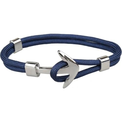 Silver Dark Blue Anchor Bracelet Rope Chain Necklace Bracelet for Women Men Navy Style Gifts
