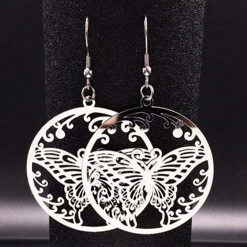 Stainless Steel Big Drop Earrings for Women Fashion Silver Color Butterfly Earrings for Women Jewelry boucle d oreille boheme