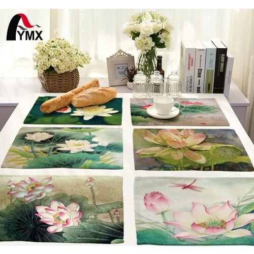 42X32CM Table Napkins Mix 8 Style Beautiful Lotus Flower Images Dinner Table Napkins Tea Coffee Towel Table Decor Tea Set