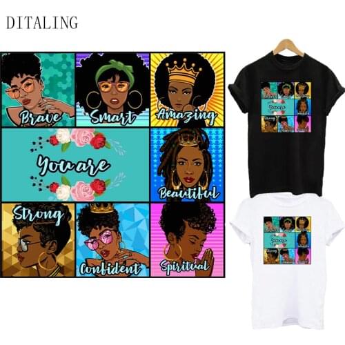 Beautiful Black Girl Patches On Clothing Fashion Girl DIY T-Shirt Hoodies Iron On Transfers Sticker Thermal Stickers On Clothes