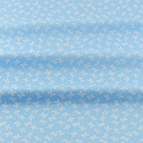 Sewing Cloth 100% Cotton Blue Fabric White Bows Designs Quilting Patchwork Home Textile Twill Bedding Scrapbooking Decoration CM
