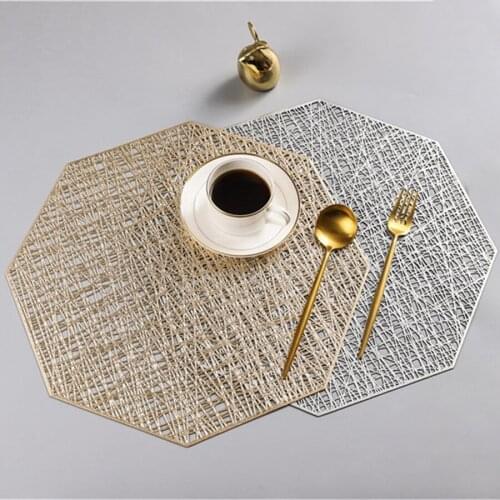 Octagonal Hollow PVC Drink Coasters Gold Silvery Placemat Bowl Manteles Individuales Geometric Flower Design Kitchen Accessories