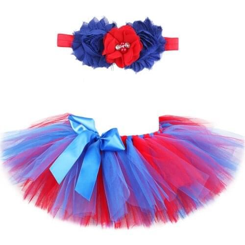 Red & Blue Girls Tutu Skirt Birthday Party Christmas Halloween Superhero Costume Kids Tulle Skirt Fluffy Toddler Baby Tutu Set