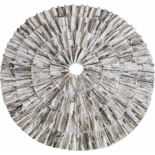 Shimmer Printed Burlap Creme Ruffle Trim Rustic Christmas Tree Skirt, 50 inches, Holiday Decoration
