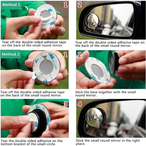 1 Pair 360°Wide Angle Convex Blind Spot Mirrors Frameless Ultrathin Rearview