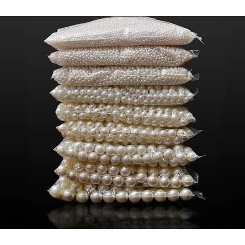 10-400pcs/lot 3-20mm Straight Holes Acrylic Imitation Pearl Beige Bracelet Round Beads For DIY Craft Jewelry Making Supplies