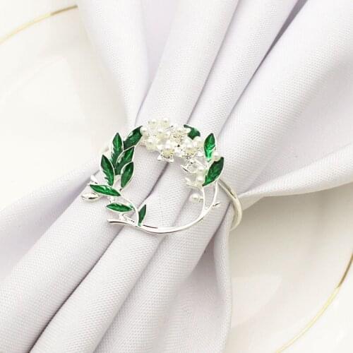 10pcs/lot Plant pearl wreath napkin ring alloy napkin ring wedding hotel table decoration napkin buckle