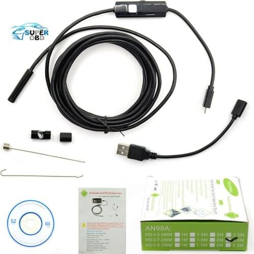 2M 7mm High Quality Side Mirror +Hook + Magnet Set USB Endoscope Waterproof 6LED Inspection Camera For Android PC