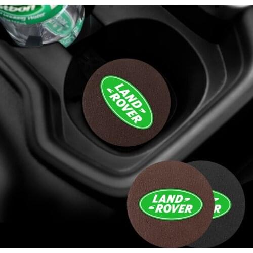 2Pcs PU Leather Car Cup Mat Auto Emblem Coaster Accessories For Land Rover Discovery Defender Range Rover Evoque SV SVR Velar