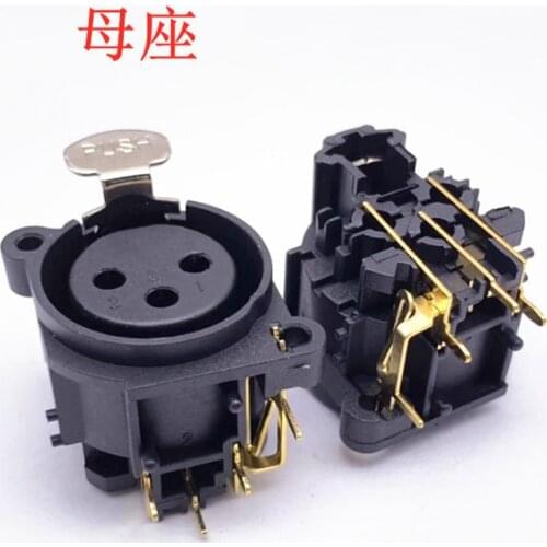 2Pcs/lot 3Pole Gold Right Angle XLR Female Chassis PCB Panel Socket Connector For Mic socket