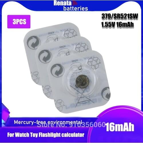 3PCS Original Renata 379 SR521SW AG0 D379 SR63 V379 1.55V Silver oxide Button Coin Cell Batteries For watch toy MADE IN Swiss