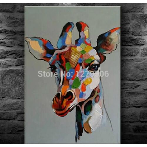Handmade Abstract Cute Baby Giraffe Art Oil Painting On Canvas For Living Room Decor Hang Group Of Paintings