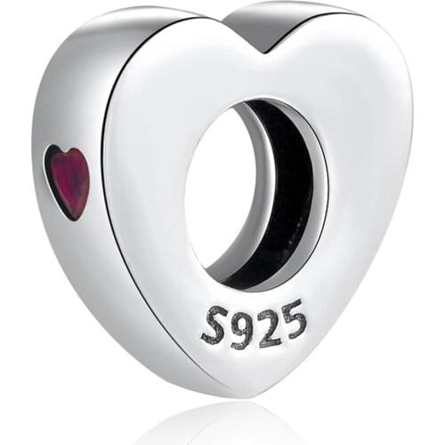 Authentic S925 Silver Two Hearts With Crystal Spacer Bead Charm fit Lady Bracelet Bangle For Women DIY Jewelry
