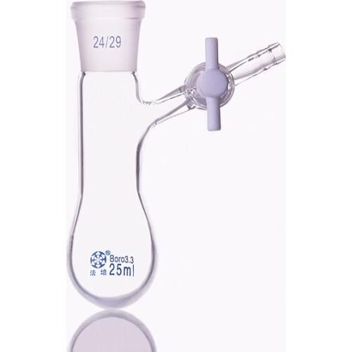 Eggplant-shaped reaction bottle,long neck standard ground mouth,25ml 24/29,Eggplant-shaped flask,PTFE switch valve