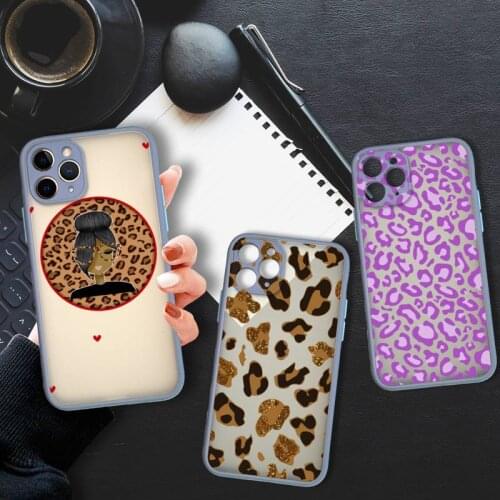 Cute Leopard Print lovely girl Phone Case Bumper Shockproof Trasparent For iPhone 11 12 Pro Max Mini XR X XS 7 8 Plus Gray Cover