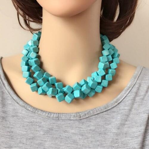 Three Layers Square Stone Choker Chunky Necklace