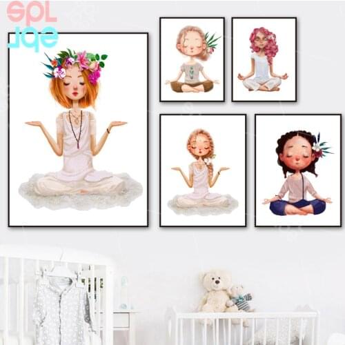 Home Decoration Girl Yoga Meditation Poster and Print Modern White Background Canvas Painting Wall Art Pictures for Living Room
