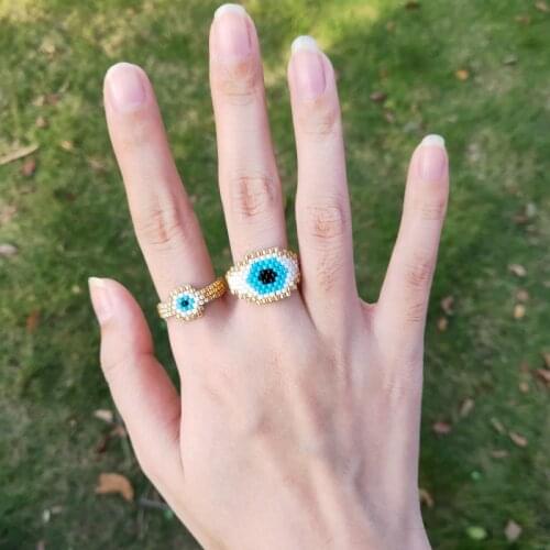 FAIRYWOO Gold Ring For Women Eye Jewelry Ethnic Rings For Lovers Gift Punk Friendship Ring Handmade Glass Bead Jewelry Wholesale