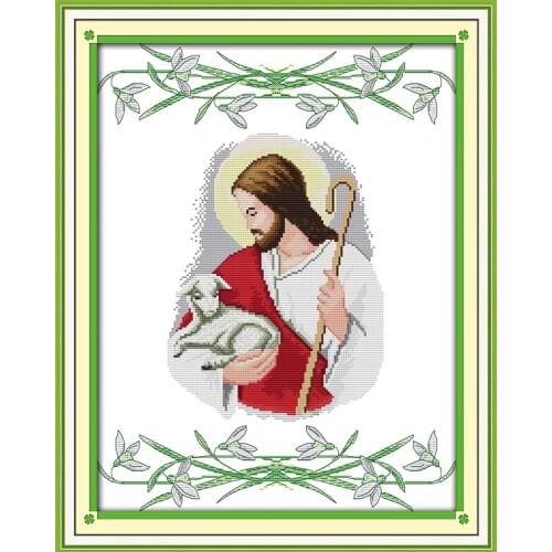 Jesus and sheep cross stitch kit people 18ct 14ct 11ct count print canvas stitches embroidery DIY handmade needlework