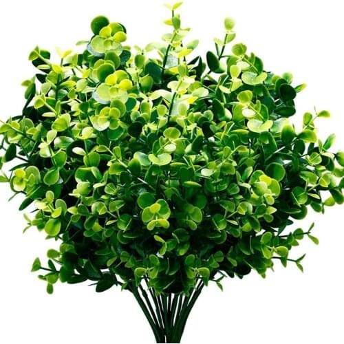Artificial Plants Faux Boxwood Shrubs 6 Pack, Lifelike Fake Greenery Foliage with 42 Stems for Garden, Patio Yard, Wedding, Offi