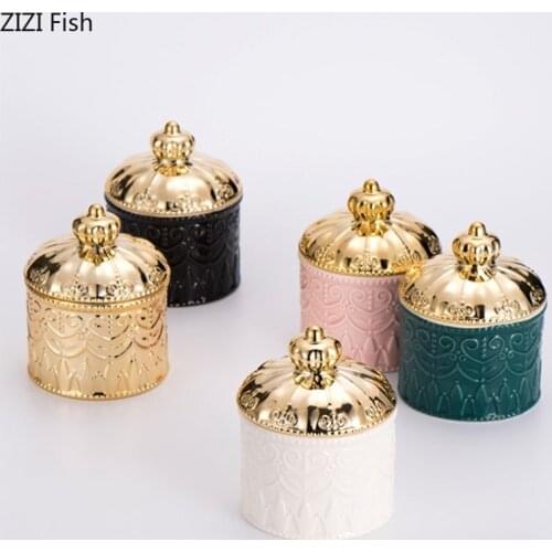 European-style Ceramic Crown Jewelry Storage Jar Household Retro Food Tea Storage Jar Living Room Decoration Cotton Swab Box