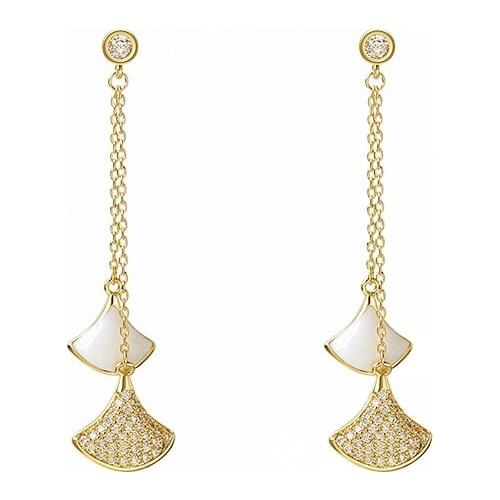 Korean Earrings Fashion Jewelry Crystal Fan Tassel Earrings Oorbellen Luxury Jewelry Long Earrings For Women Wholesale