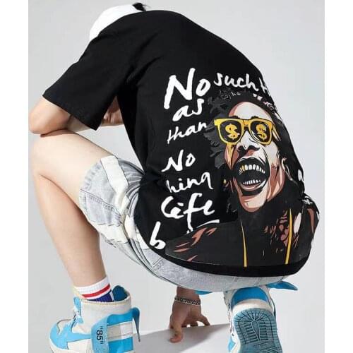 2021 Streetwear Tee Summer Mens Cotton Fashion Print Top Casual Short Sleeve O-Neck Hip Hop Men Head Letter T-shirt Sports Tops