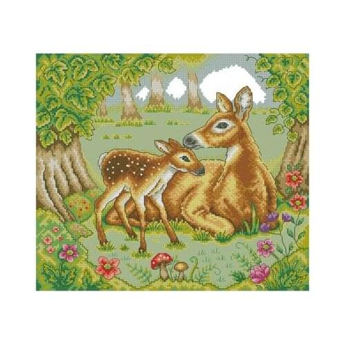 Mother and child deer Cross Stitch Set Cross-stitch Kit Embroidery Needlework Craft Packages Cotton Fabric Floss