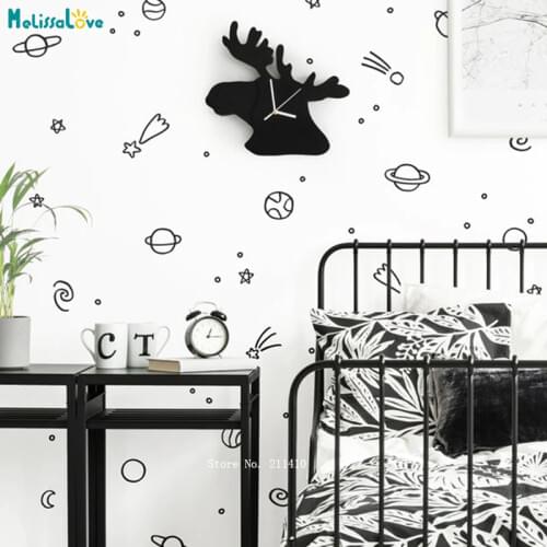 Outer Space Wall Stickers Nursery Decor Kids Room Moon and Stars Celestial Astronomy Unique Gift Vinyl Murals YT5047