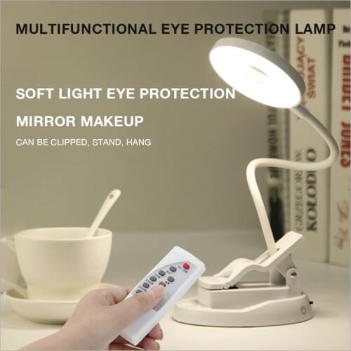 Table Lamp Bright LED Flexo Desk Lamp With Clip USB Rechargeable Remote Control Reading Lamp With Mirror Makeup Fill Light