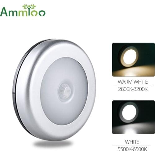 AmmToo 6 LED Night Light Wireless Detector Sensor Nightlight Wall Lamp PIR Motion Sensor Lamp Auto On/Off White/Warm white Color