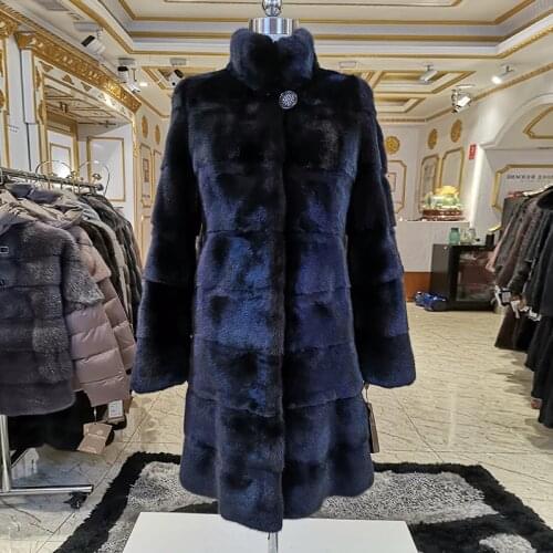 2020 winter new mink fur coat imported real mink fur coat medium long section real mink fur coat woman Collar fur coat 5266