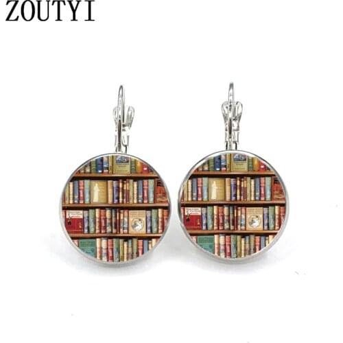New/glamour vintage book photos, literature earrings, student teacher gifts, convex and concave glass ladies earrings