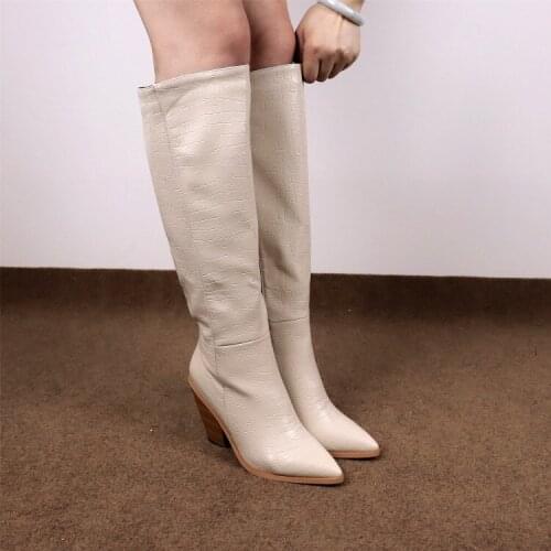 Autumn and winter Europe and the United States show new high-heeled pointed head heteromorphic heel crocodile slouch foreign tra