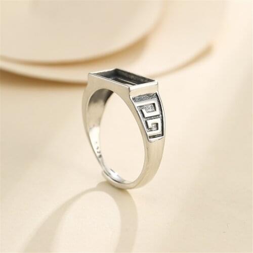 Ring Setting for 6x12mm Rectangle Cabochons Ring Blank Thai Sterling Silver Adjustable Ring Base SR0063