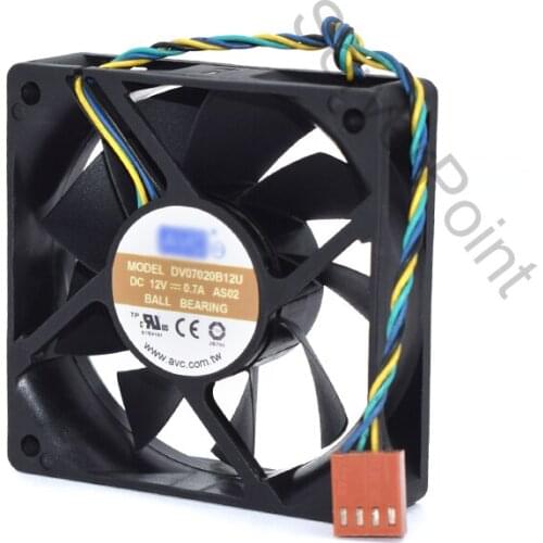 Genuine New DV07020B12U AS02 DC 12V 0.7A Ball Bearing 4 Wires Server Square Cooling Fan
