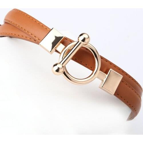 Gold Buckle Thin Belt For Dress Adjustable PU Leather Women Belt Ladies Dress Belt Centure Femme