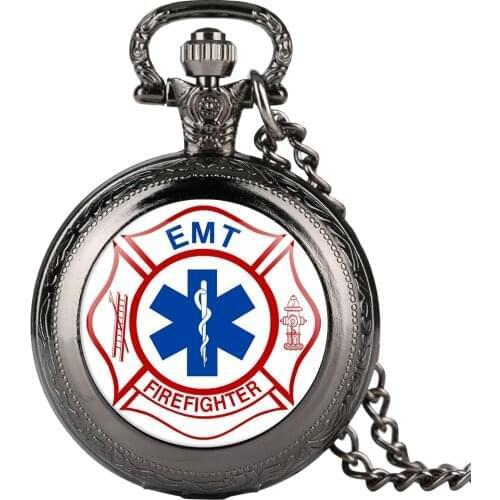 Retro Mens Quartz Watch EMT Firefighter theme Design Pocket Watch for Boy Arabic Digital Pocket Watches for Teenager