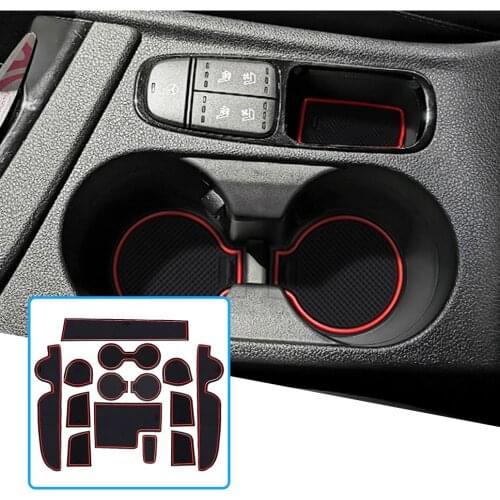 RUIYA For Niro 2016 2017 2018 Car Door Groove Mat Anti-slip Slot Pad Auto Interior Organizer Accessories Red 14 Pcs