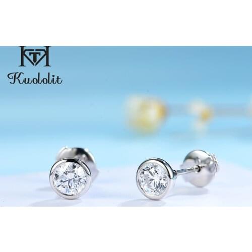 Kuololit 1CT Laboratory Diamonds Solid 18K 14K 10K White Gold Bezel Set Pousette Back Earrings for Women DEF/VS Excellent Cut