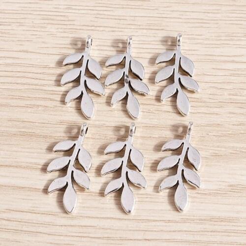 20pcs 24*12mm Zinc Alloy Silver Tree Leaf Charms for Jewelry Making Drop Earrings Pendants Necklaces DIY Crafts Accessories