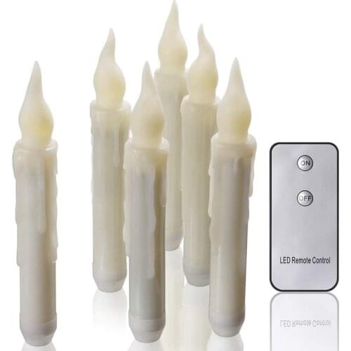 GTBL LED Flameless Taper Candles, 6Pcs Flickering Battery Operated Taper Candlesticks with Remote Control, 6.7inch Warm White