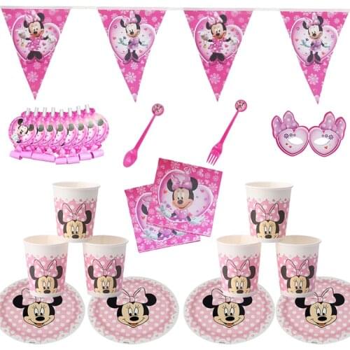 Minnie Mouse Theme Baby Bath Birthday Party Supplies Cup Plate napkin Kids Girl Party Decoration Disposable Tableware Dinner Set