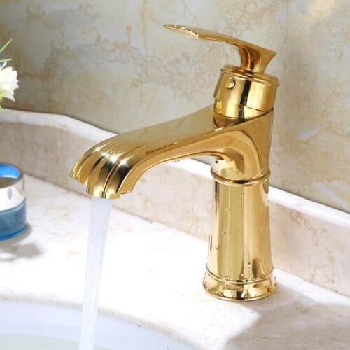 Unique Luxury Gold Brass Bathroom Sink Faucet Single Handle Golden Lavatory Cold and hot water mixeer tap Faucet