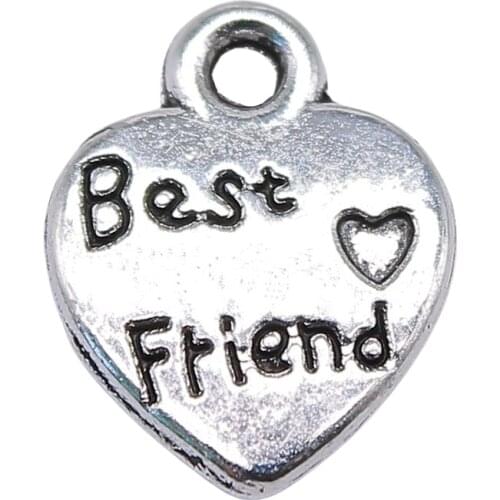 WYSIWYG 40pcs 12x10mm Double Sided Heart Best Friend Charms Pendants For Jewelry Making Handmade Craft